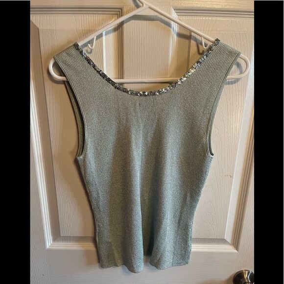 NWT Sigrid Olson mint green sequined tank top sz Petite M - Picture 3 of 6